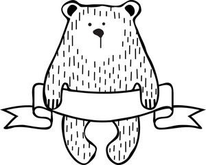 Hand drawn vector illustration of cute bear. winter and christmas animal. coloring page. SVG