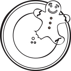 Gingerbread man cookies with peppermint and candy cane outline line art doodle cartoon illustration. Winter Christmas theme coloring book page activity for kids and adults. coloring page in SVG