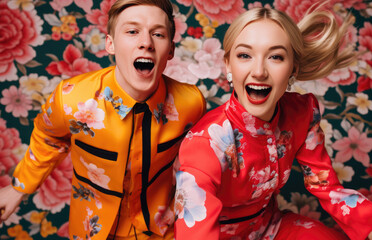 Happy young couple with Chinese traditional clothing