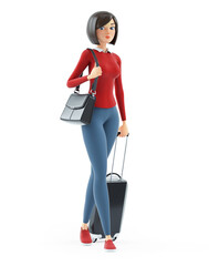 3d casual girl walking with handbag and suitcase bag