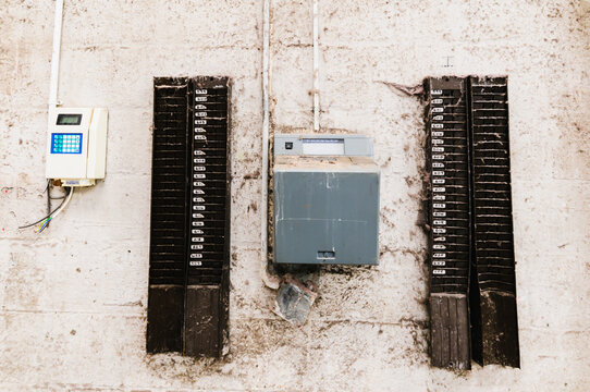 Clocking-in time machine at an abandoned factory