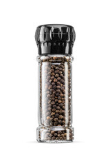 Black peppercorn mill isolated. Transparent PNG image.