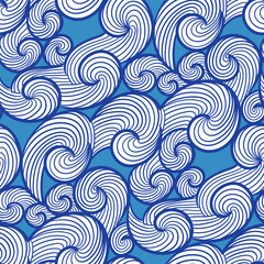 Fototapeta na wymiar vector contemporary blue wave lines asian style seamless pattern on light blue and white.