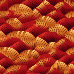 Autumnal waves in rich shades of red and orange. Seamless pattern. Harvest and fall celebrations concept. Perfect for seasonal decoration, textile, and wrapping paper