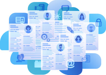 Resumes or cvs applications job search application recruitment agency website illustration concept.