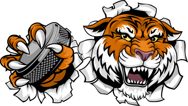 A tiger ice hockey team cartoon animal sports mascot