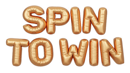 Golden balloon 3d text. Typography. 3D illustration. Spin to Win.