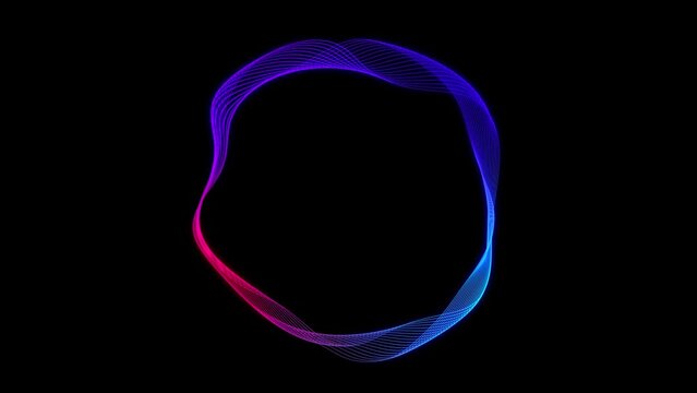 futuristic pink velvet - blue ring glowing neon backdrop , geometric silk technology waves rotated for logos and titles background , abstract wireframe polygonal shapes animation wallpaper 4K.