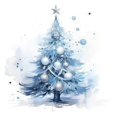 Blue silhouette of a Christmas tree on a white background. christmas decor