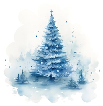 Blue silhouette of a Christmas tree on a white background. christmas decor