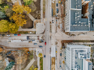 Przebudowa ulicy widziana z drona