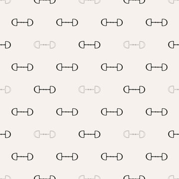 Horse dee ring bits, outline and silhouette, seamless vector pattern