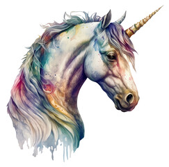 Watercolor illustration of a unicorn. Ai generated. Transparent, png