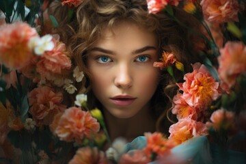 Naklejka premium portrait of a woman with flowers