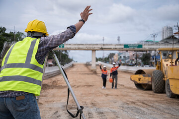 construction worker with helmet. Survey man  working on Site. construction worker on construction site.