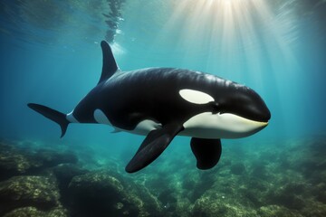 Obraz premium a large orca whale swimming under water