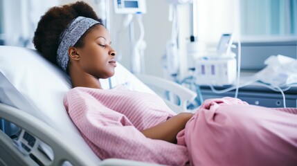 Obraz na płótnie Canvas a pregnant woman in a hospital bed