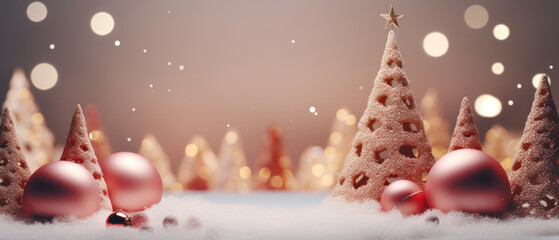 Fototapeta na wymiar Festive Christmas scene with adorned trees.