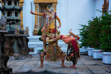 Art culture Thailand Dancing in masked khon in literature ramayana,thailand culture Khon,Vintage...