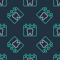 Line Calendar with tooth icon isolated seamless pattern on black background. International Dentist Day, March 6. March holiday calendar. Vector