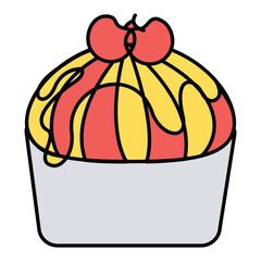 Ice Cream Icon in Colored Outline Style