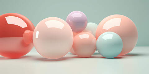 Festive array floating spheres against a pink canvas.