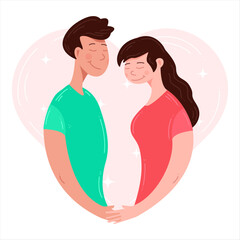 Happy family on heart background in flat style