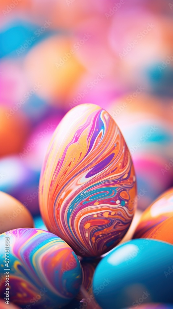 Sticker colorful marble eggs on a colorful background, ai