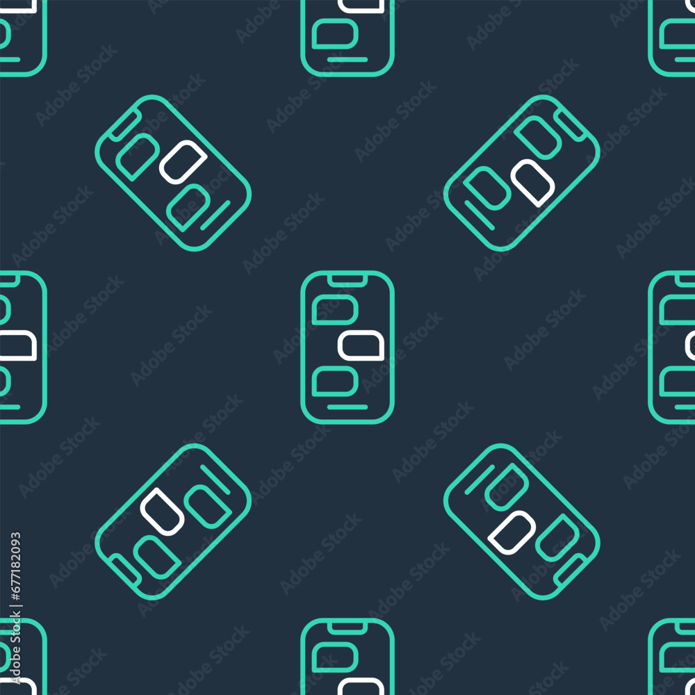 Poster line new chat messages notification on phone icon isolated seamless pattern on black background. sma