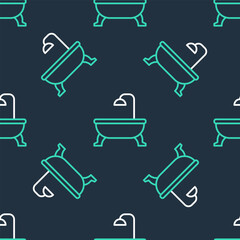 Line Bathtub icon isolated seamless pattern on black background. Vector