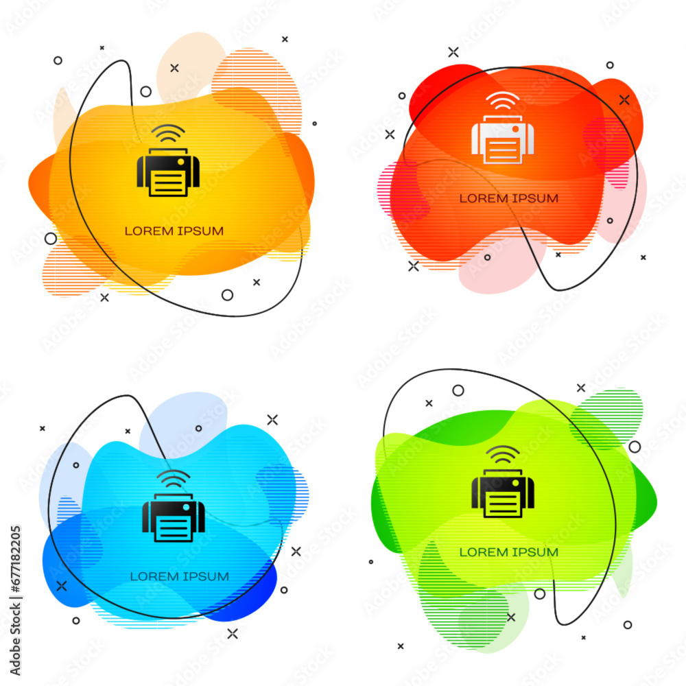 Aufkleber black smart printer system icon isolated on white background. internet of things concept with wirele