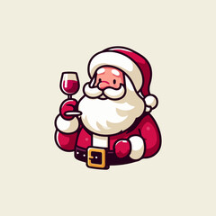 Cute vector cartoon illustration of santa claus logo, vector cute logo of cartoon Santa Claus Enjoying a Drink, Cute Cartoon Illustration of Santa Claus Enjoying a Drink
