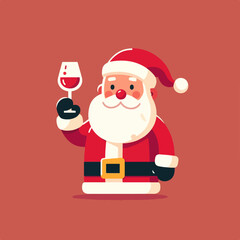 vector flat illustration of santa claus having drink, flat vector santa claus logo, santa claus having wine icon logo, Vector Flat Illustration of Santa Claus Enjoying drink