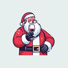 vector flat illustration of santa claus having drink, flat vector santa claus logo, santa claus having wine icon logo, Vector Flat Illustration of Santa Claus Enjoying drink