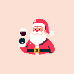 Cute vector illustration cartoon of santa claus logo, vector santa claus having wine illustration