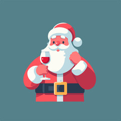 vector flat illustration of santa claus having drink, flat vector santa claus logo, santa claus having wine icon logo, Vector Flat Illustration of Santa Claus Enjoying drink