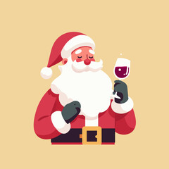 vector flat illustration of santa claus having drink, flat vector santa claus logo, santa claus having wine icon logo, Vector Flat Illustration of Santa Claus Enjoying drink
