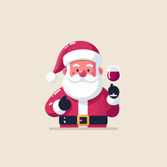 vector flat illustration of santa claus having drink, flat vector santa claus logo, santa claus having wine