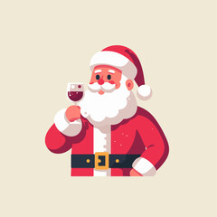 vector flat illustration of santa claus having drink, flat vector santa claus logo, santa claus having wine icon logo, Vector Flat Illustration of Santa Claus Enjoying drink