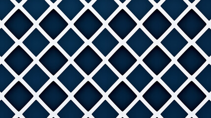 Background of minimalist lattice work, geometric abstraction, white on navy blue