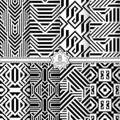 A set of vector seamless patterns. Modern geometric textures. Monochrome.