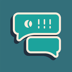 Green Speech bubble chat about baseball game icon isolated on green background. Message icon. Communication or comment chat symbol. Long shadow style. Vector