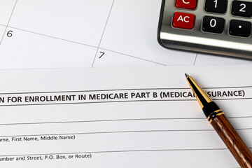 Medicare health insurance enrollment form with calendar. Healthcare, medical insurance and open...