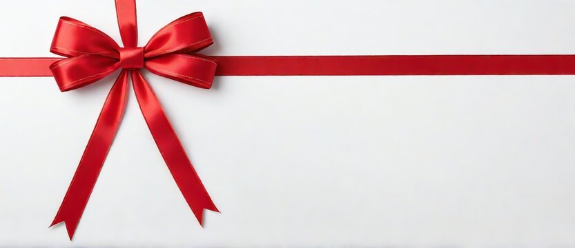 Big red star gift bow ribbon on plain white background from Generative AI