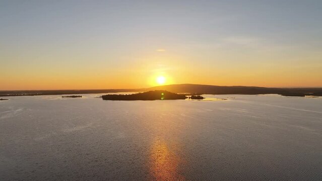 Beautiful sunset or sunrise landscape on the island at Nam Oon Dam, Phang Khon, Sakon Nakhon, Thailand.