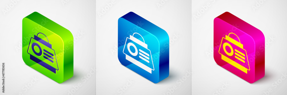 Poster isometric space capsule icon isolated on grey background. square button. vector