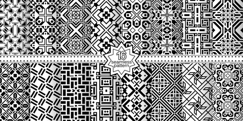 Fototapeta premium A set of vector seamless patterns. Modern geometric textures. Monochrome.