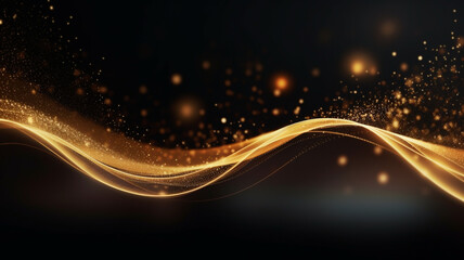 Fototapeta na wymiar Modern gold wave line smooth and particle abstract on black background
