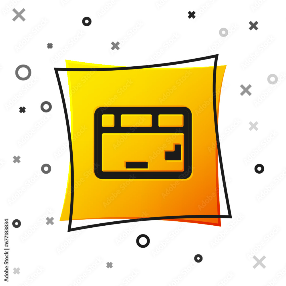 Poster black computer keyboard icon isolated on white background. pc component sign. yellow square button. 