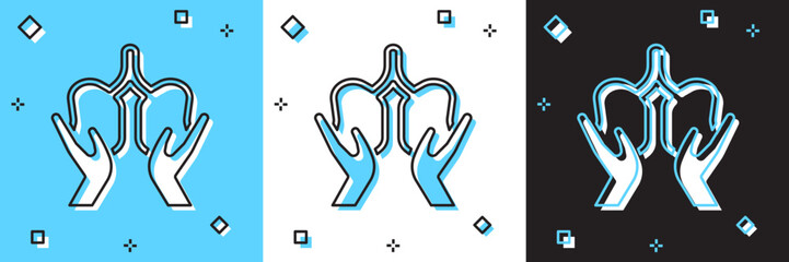 Set Lungs icon isolated on blue and white, black background. Vector